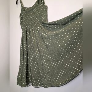 Green White Polka Dot Fit And Flare Cami Spaghetti Strap Dress Size Small